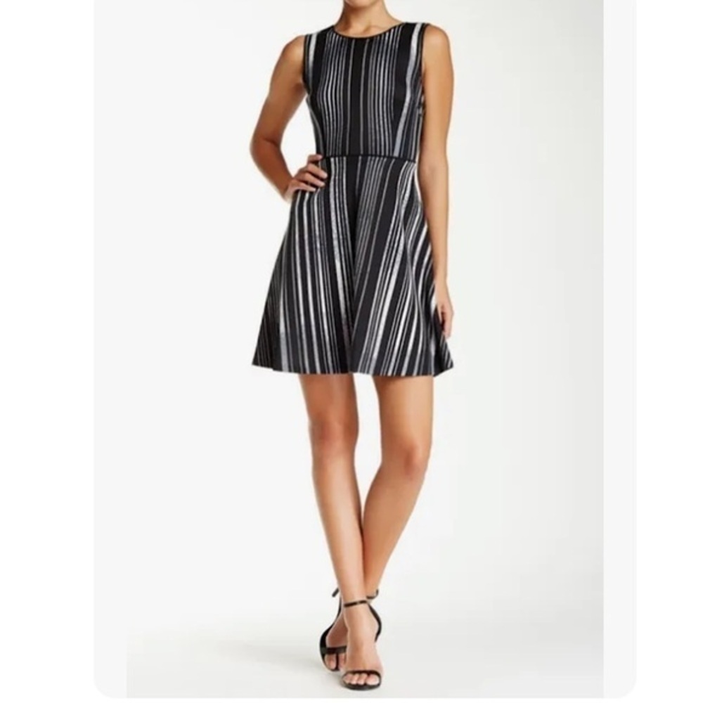 MARC New York Black Gray Vertical Stripes Sleeveless Fit and Flare Dress Size 4 - Picture 1 of 13